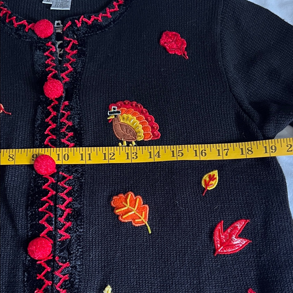 Black Cardigan with Thanksgiving Embroidery - Picture 8 of 10